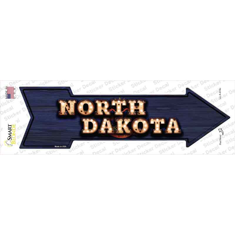 A-614s-M North Dakota Bulb Lettering Novelty Arrow Sticker Decal - Medium