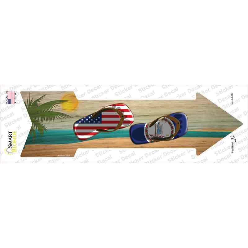 A-741s-M US & Virginia Flag Flip Flop Novelty Arrow Sticker Decal - Medium