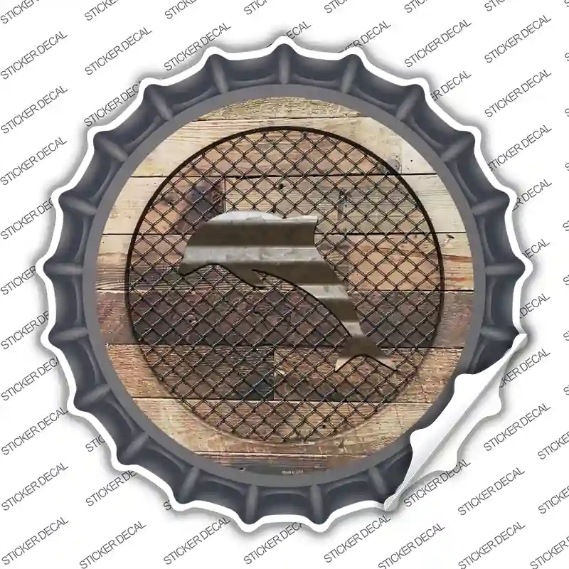 BC-1050s-S Dolphin on Wood Novelty Bottle Cap Sticker Decal - Small