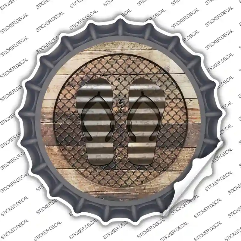 BC-1057s-S Flip Flops on Wood Novelty Bottle Cap Sticker Decal - Small