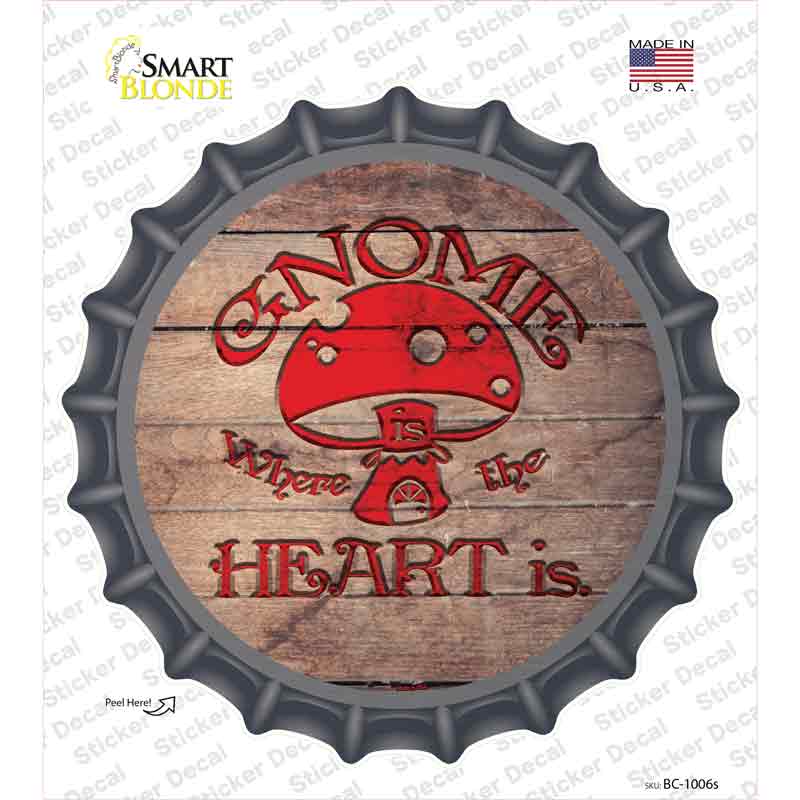 BC-1006s-M Gnome Where Home is Red Novelty Bottle Cap Sticker Decal - Medium