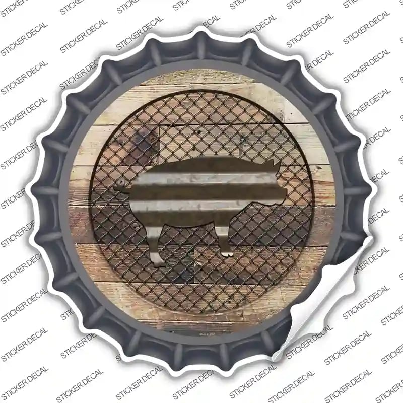 BC-1021s-S Pig on Wood Novelty Bottle Cap Sticker Decal - Small