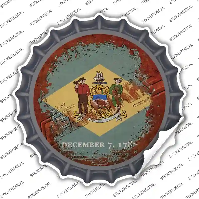 BC-1173s-L Delaware Rusty Stamped Novelty Bottle Cap Sticker Decal - Large