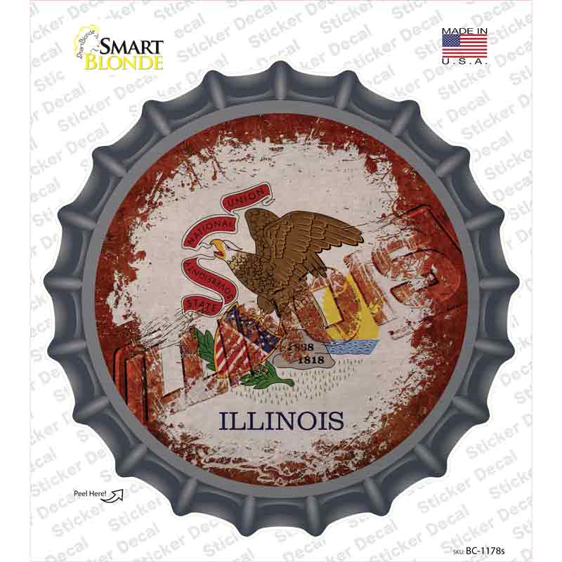 BC-1178s-M Illinois Rusty Stamped Novelty Bottle Cap Sticker Decal - Medium
