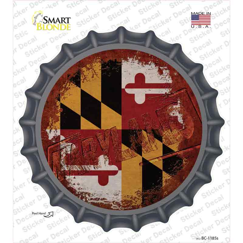 BC-1185s-M Maryland Rusty Stamped Novelty Bottle Cap Sticker Decal - Medium