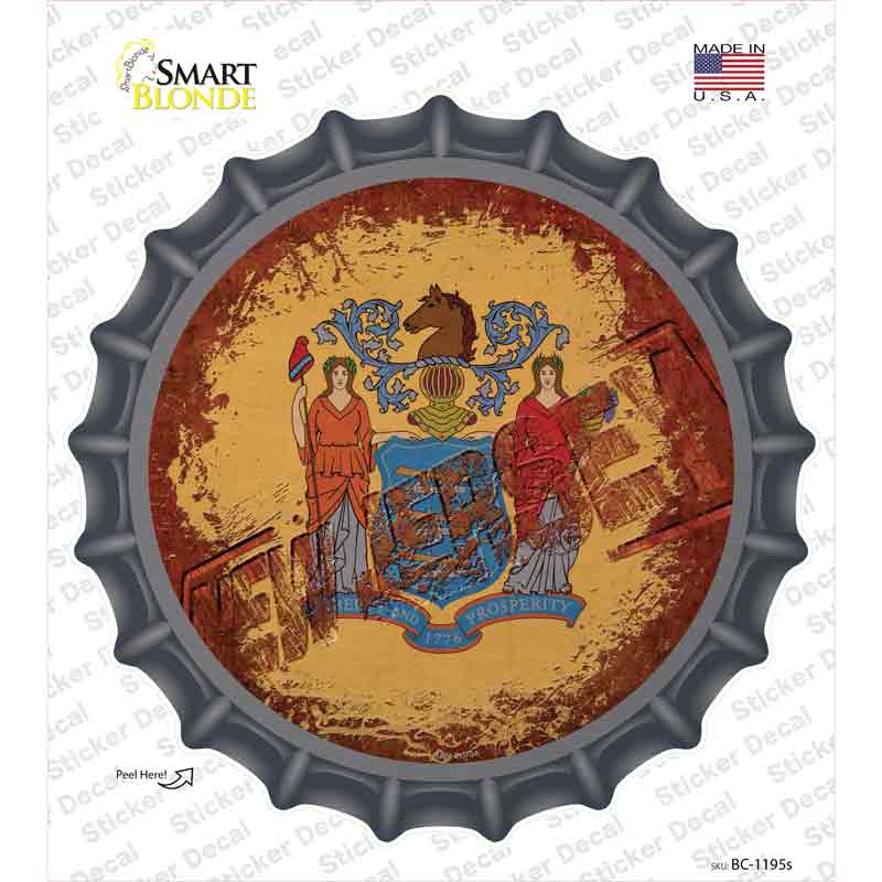 BC-1195s-M   Jersey Rusty Stamped Novelty Bottle Cap Sticker Decal - Medium