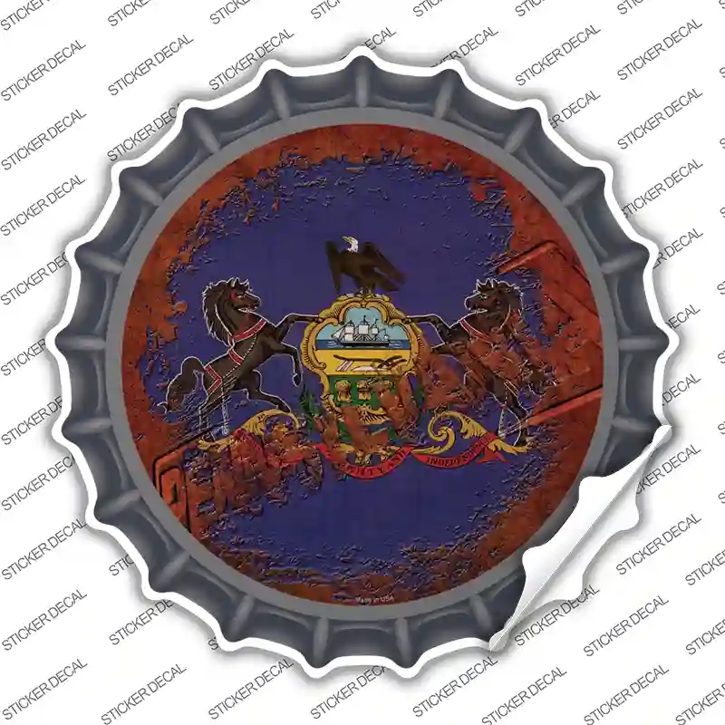 BC-1203s-L Pennsylvania Rusty Stamped Novelty Bottle Cap Sticker Decal - Large