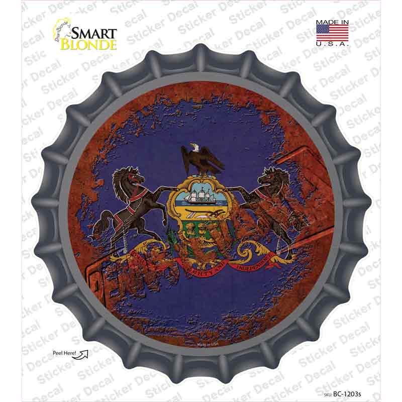 BC-1203s-M Pennsylvania Rusty Stamped Novelty Bottle Cap Sticker Decal - Medium