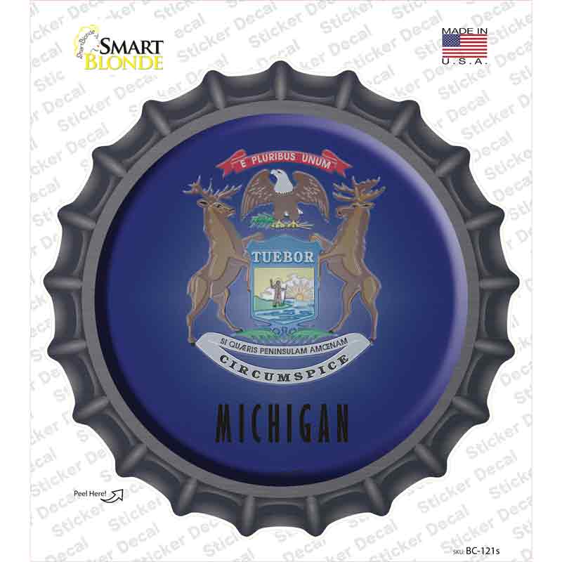 BC-121s-M Michigan State Flag Novelty Bottle Cap Sticker Decal - Medium