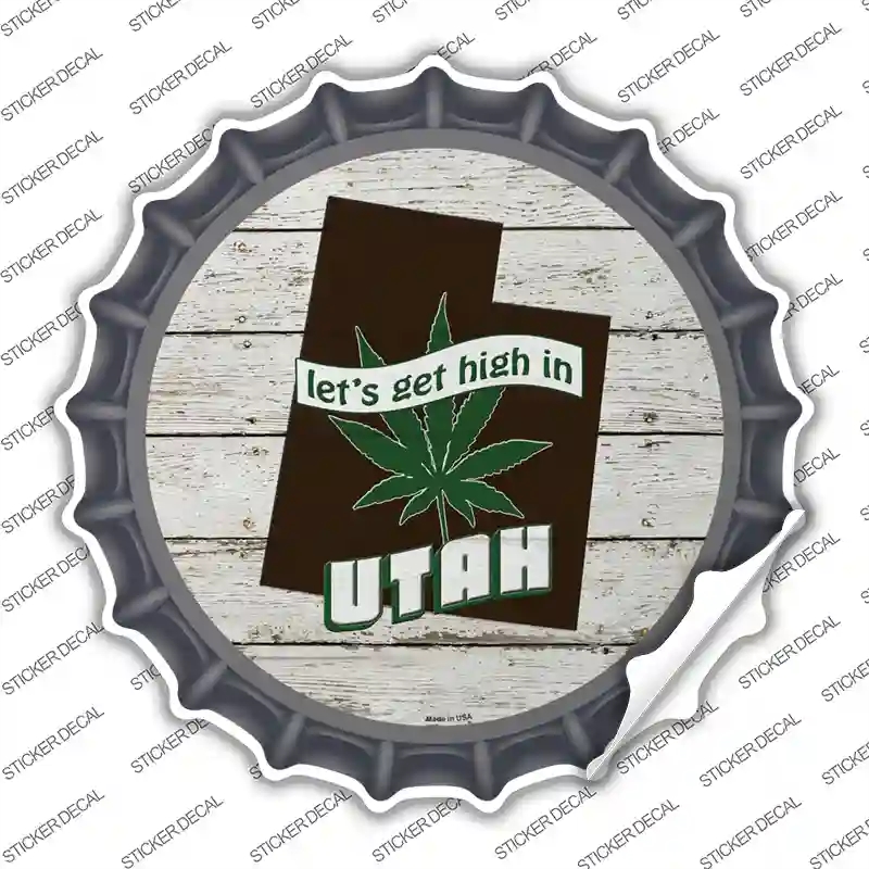 BC-1333s-S Lets Get High in Utah Novelty Bottle Cap Sticker Decal - Small