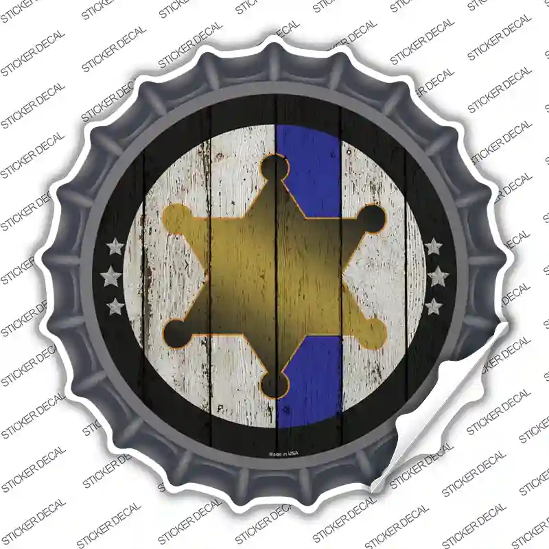 BC-1346s-S Sheriff Star Blue Line Novelty Bottle Cap Sticker Decal - Small