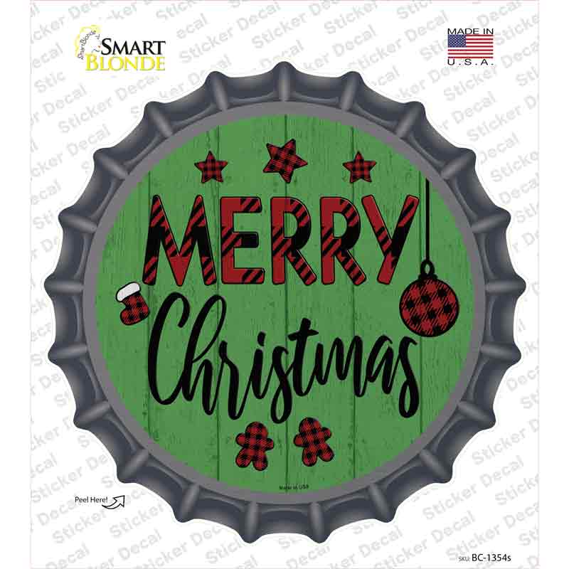 BC-1354s-M Merry Christmas Plaid Green Novelty Bottle Cap Sticker Decal - Medium