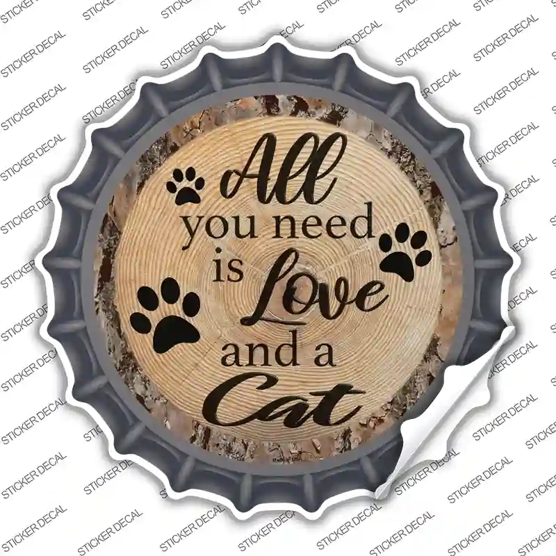 BC-1391s-XL Love & A Cat Novelty Bottle Cap Sticker Decal - Extra Large