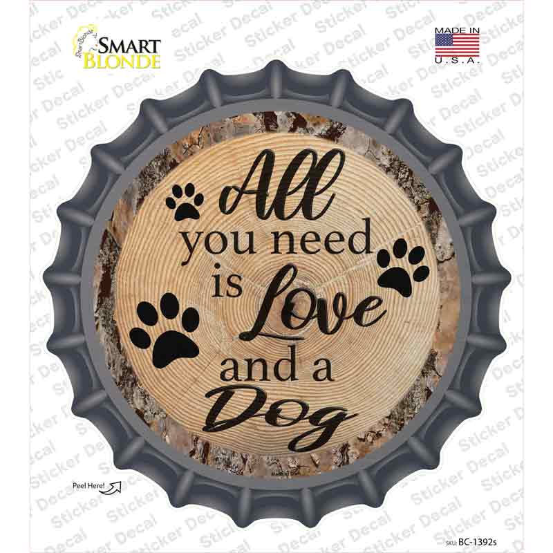 BC-1392s-M Love & A Dog Novelty Bottle Cap Sticker Decal - Medium