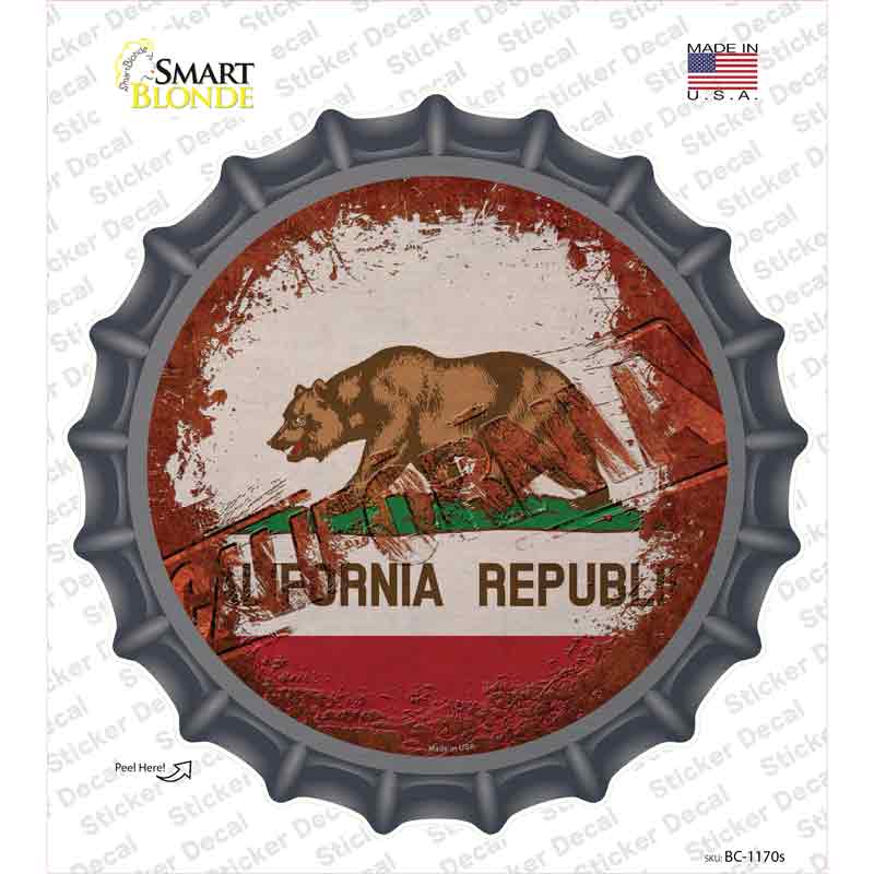 BC-1170s-M California Rusty Stamped Novelty Bottle Cap Sticker Decal - Medium
