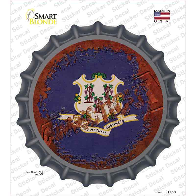 BC-1172s-M Connecticut Rusty Stamped Novelty Bottle Cap Sticker Decal - Medium