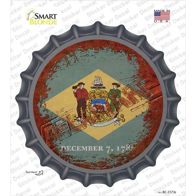 BC-1173s-M Delaware Rusty Stamped Novelty Bottle Cap Sticker Decal - Medium