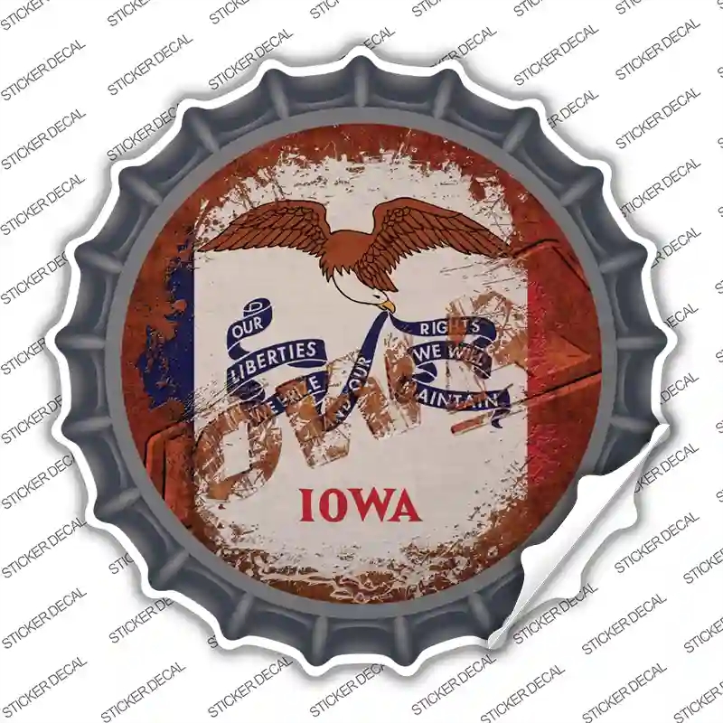 BC-1180s-S Iowa Rusty Stamped Novelty Bottle Cap Sticker Decal - Small
