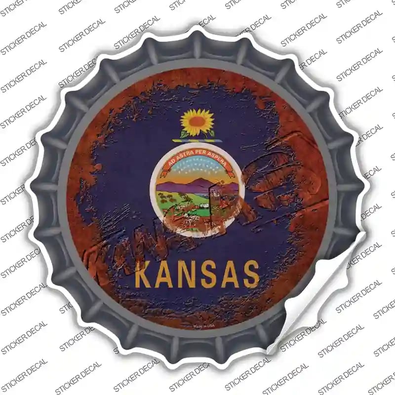 BC-1181s-L Kansas Rusty Stamped Novelty Bottle Cap Sticker Decal - Large