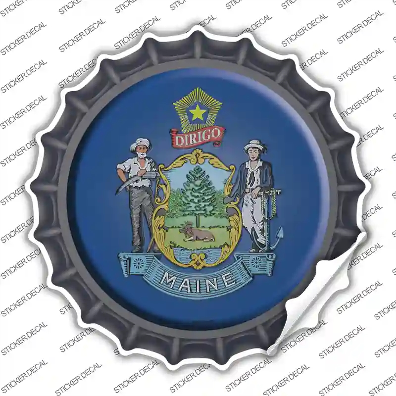BC-118s-S Maine State Flag Novelty Bottle Cap Sticker Decal - Small