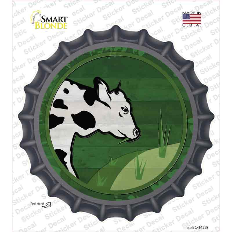 BC-1423s-M Cow Eating Grass Novelty Bottle Cap Sticker Decal - Medium