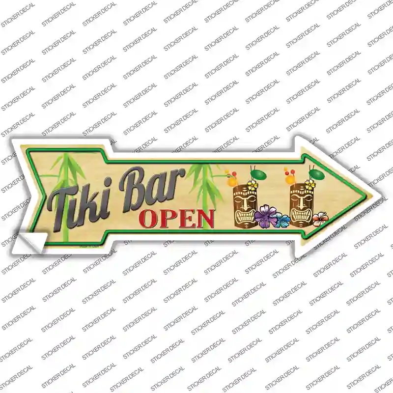 A-370s-L Tiki Bar Open Novelty Arrow Sticker Decal - Large