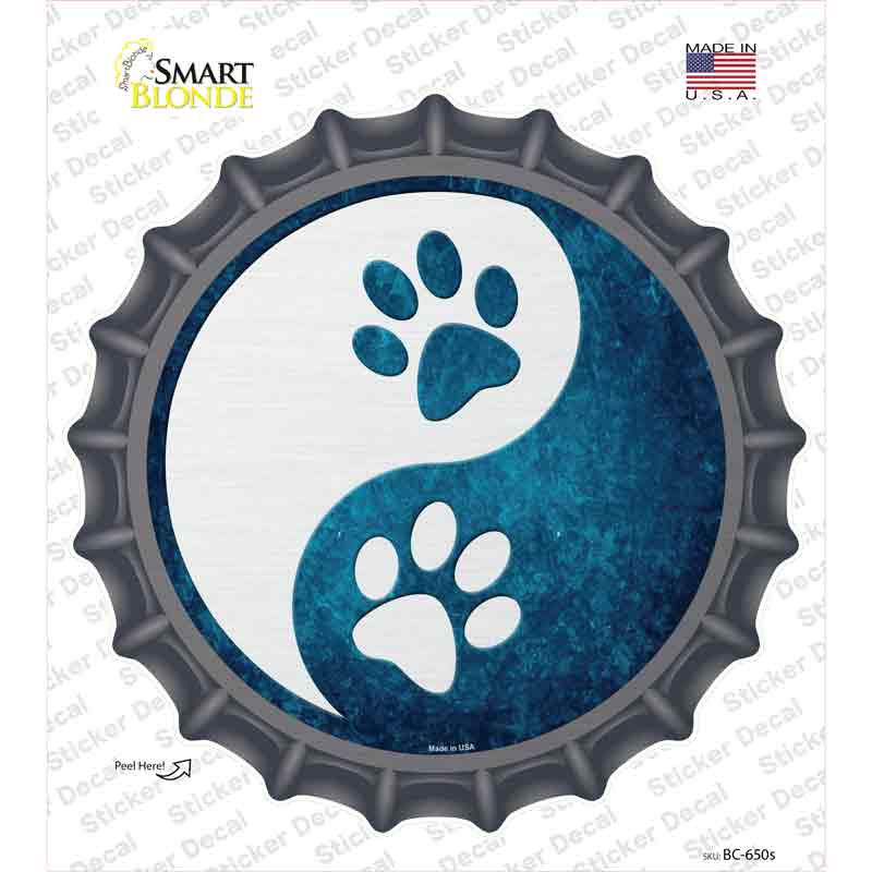 BC-650s-M Yin & Yang with Paws Novelty Bottle Cap Sticker Decal - Medium