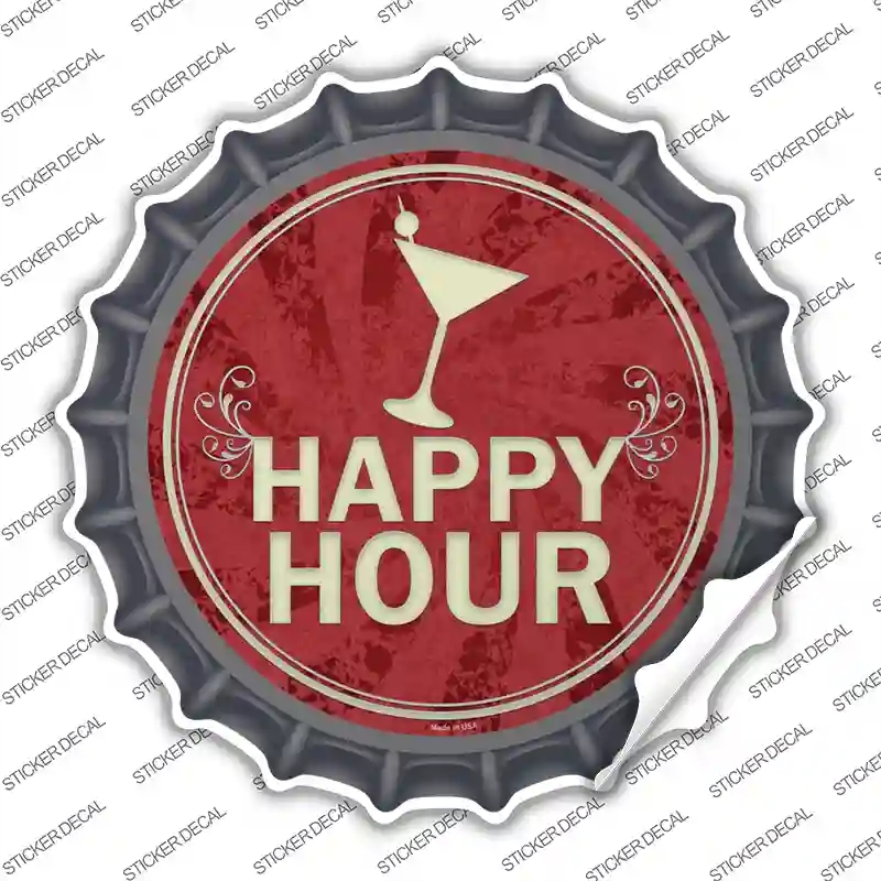 BC-844s-L Happy Hour Novelty Bottle Cap Sticker Decal - Large