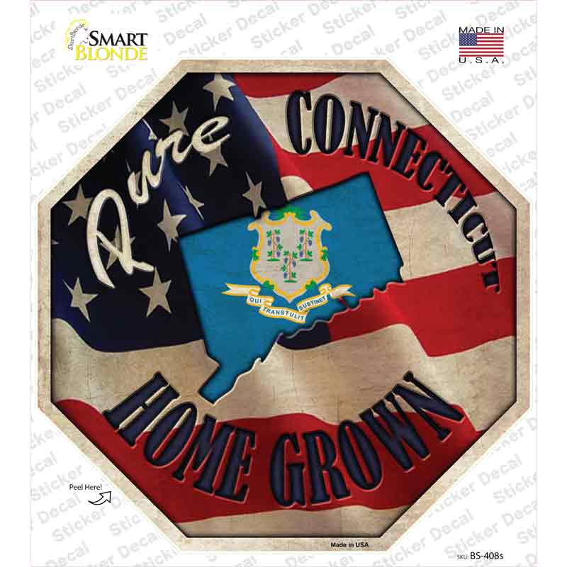 BS-408s-M Connecticut Home Grown Novelty Octagon Sticker Decal - Medium
