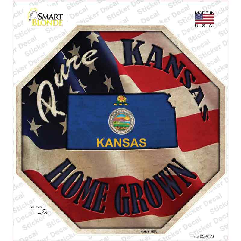 BS-417s-M Kansas Home Grown Novelty Octagon Sticker Decal - Medium