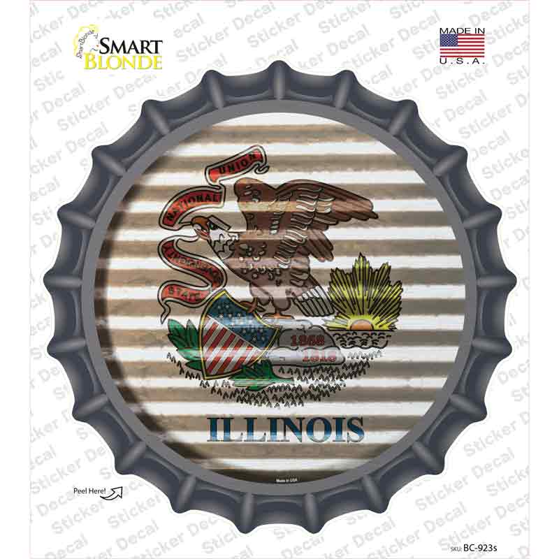 BC-923s-M Illinois Flag Corrugated Novelty Bottle Cap Sticker Decal - Medium
