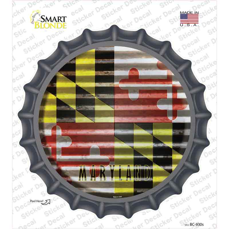 BC-930s-M Maryland Flag Corrugated Novelty Bottle Cap Sticker Decal - Medium