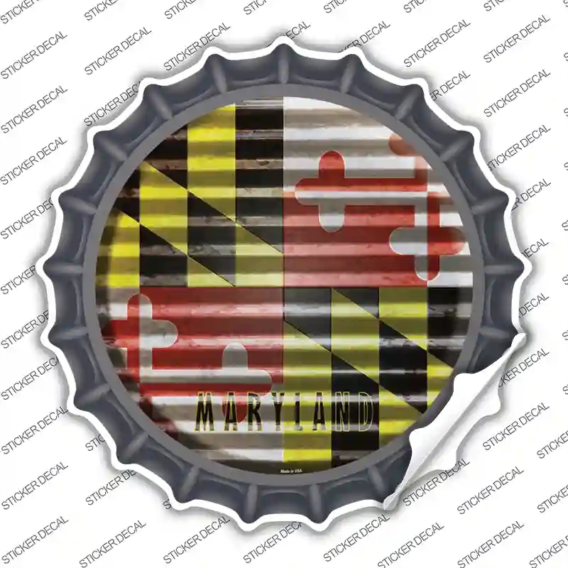 BC-930s-S Maryland Flag Corrugated Novelty Bottle Cap Sticker Decal - Small