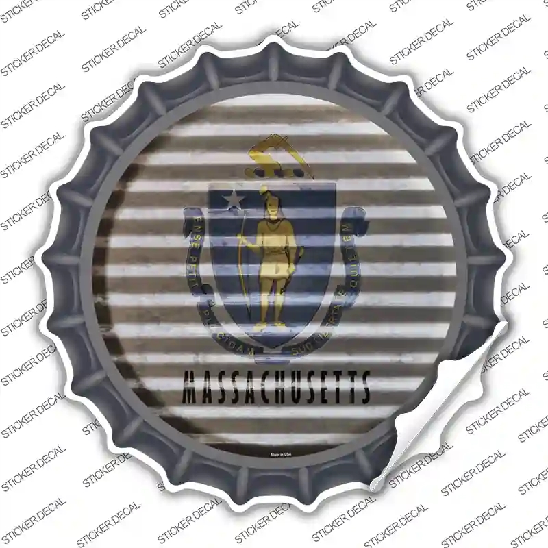 BC-931s-S Massachusetts Flag Corrugated Novelty Bottle Cap Sticker Decal - Small