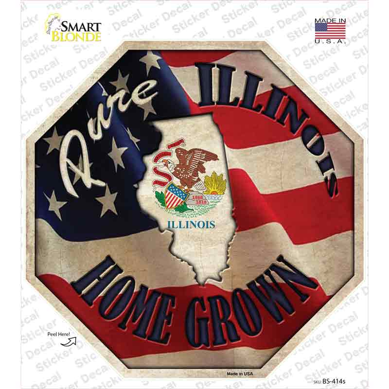 BS-414s-M Illinois Home Grown Novelty Octagon Sticker Decal - Medium