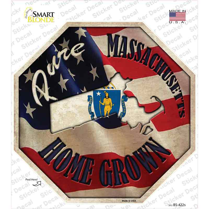 BS-422s-M Massachusetts Home Grown Novelty Octagon Sticker Decal - Medium