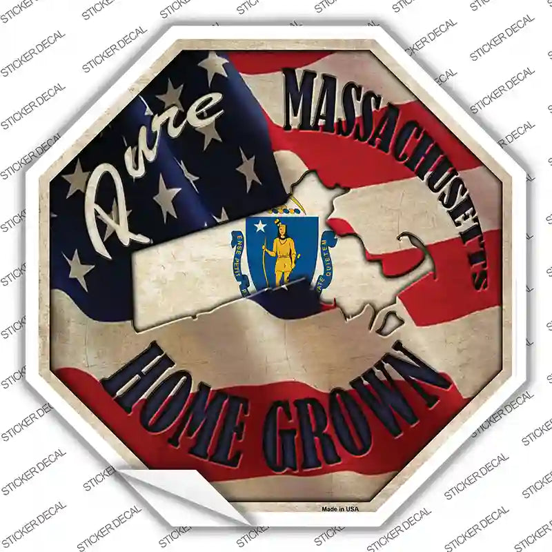 BS-422s-S Massachusetts Home Grown Novelty Octagon Sticker Decal - Small