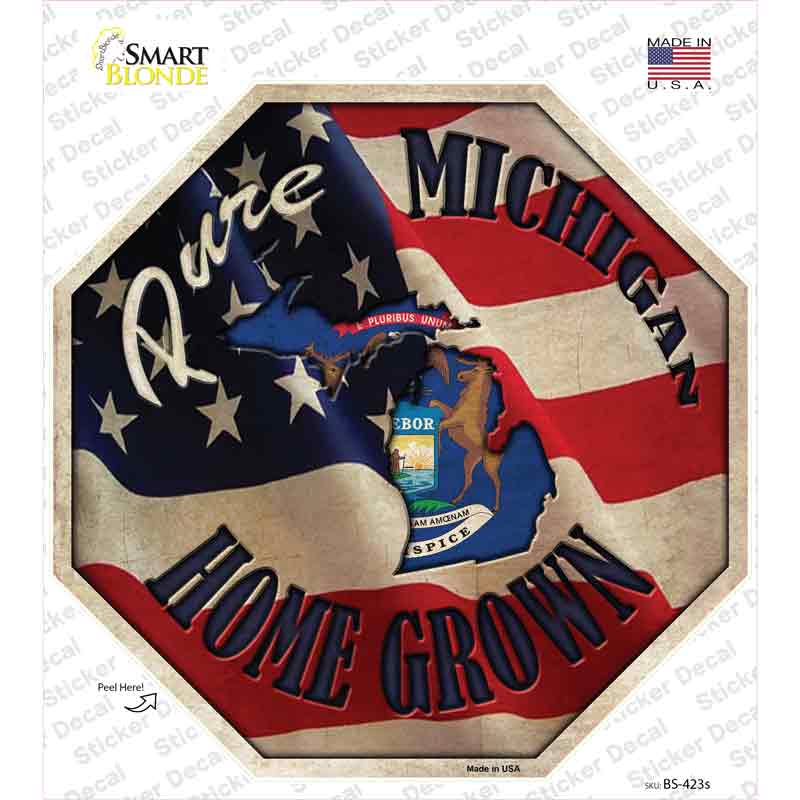 BS-423s-M Michigan Home Grown Novelty Octagon Sticker Decal - Medium