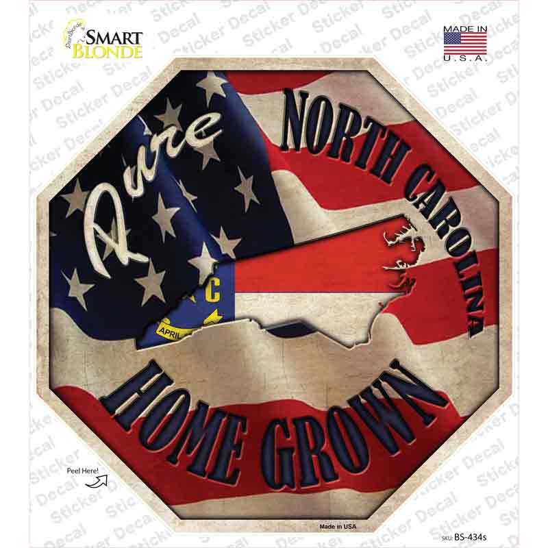 BS-434s-M North Carolina Home Grown Novelty Octagon Sticker Decal - Medium