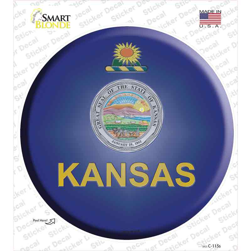 C-115s-M Kansas State Flag Novelty Circle Sticker Decal - Medium