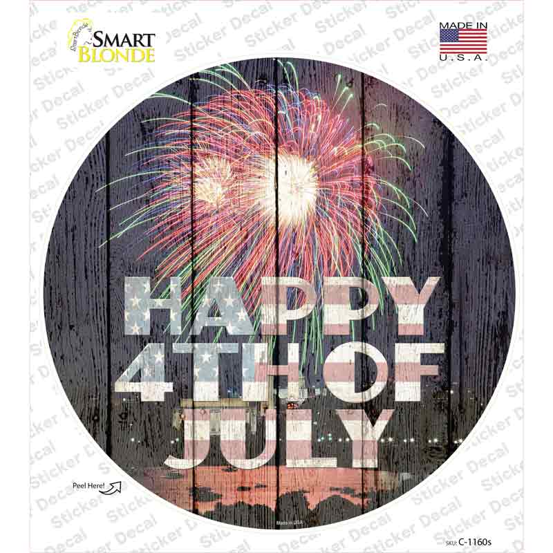 C-1160s-M Happy 4th of July Firework Novelty Circle Sticker Decal - Medium