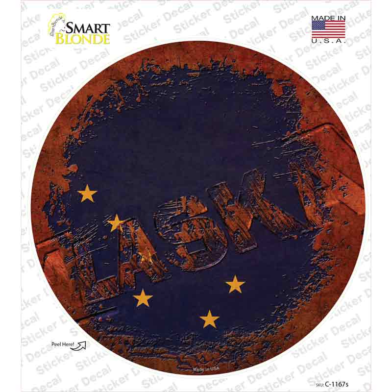 C-1167s-M Alaska Rusty Stamped Novelty Circle Sticker Decal - Medium