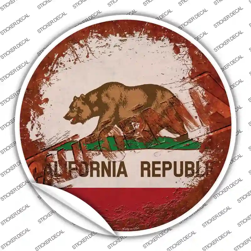 C-1170s-S California Rusty Stamped Novelty Circle Sticker Decal - Small