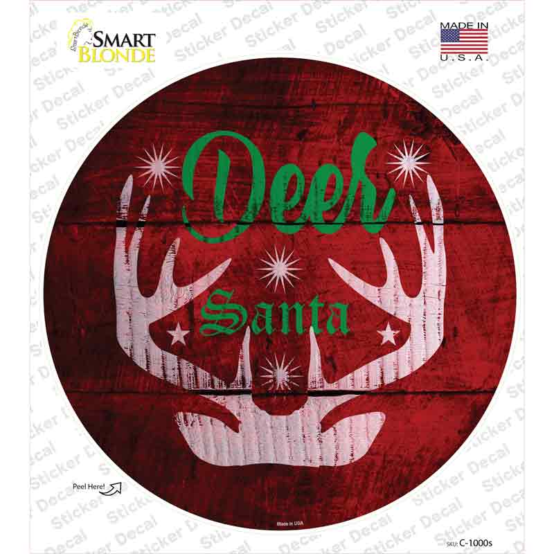 C-1000s-M Deer Santa Novelty Circle Sticker Decal - Medium