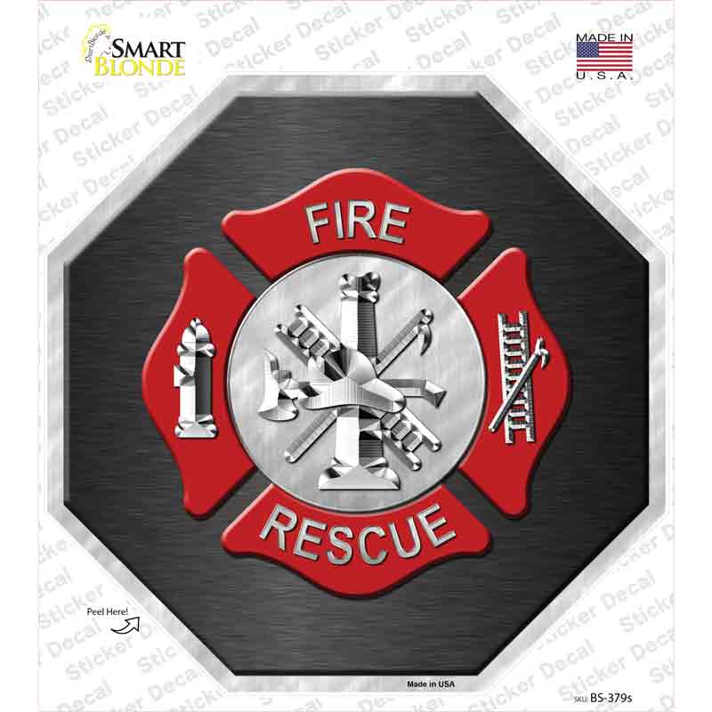 BS-379s-M Fire Rescue Novelty Octagon Sticker Decal - Medium