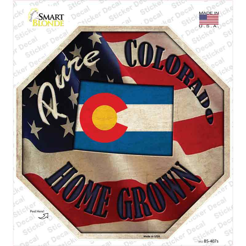 BS-407s-M Colorado Home Grown Novelty Octagon Sticker Decal - Medium