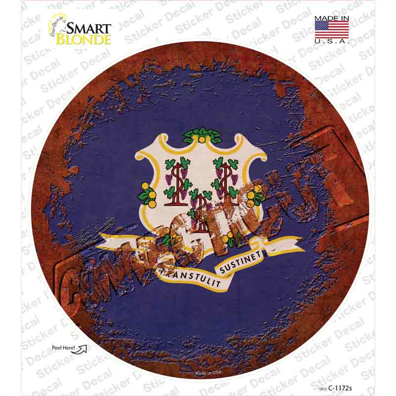C-1172s-M Connecticut Rusty Stamped Novelty Circle Sticker Decal - Medium
