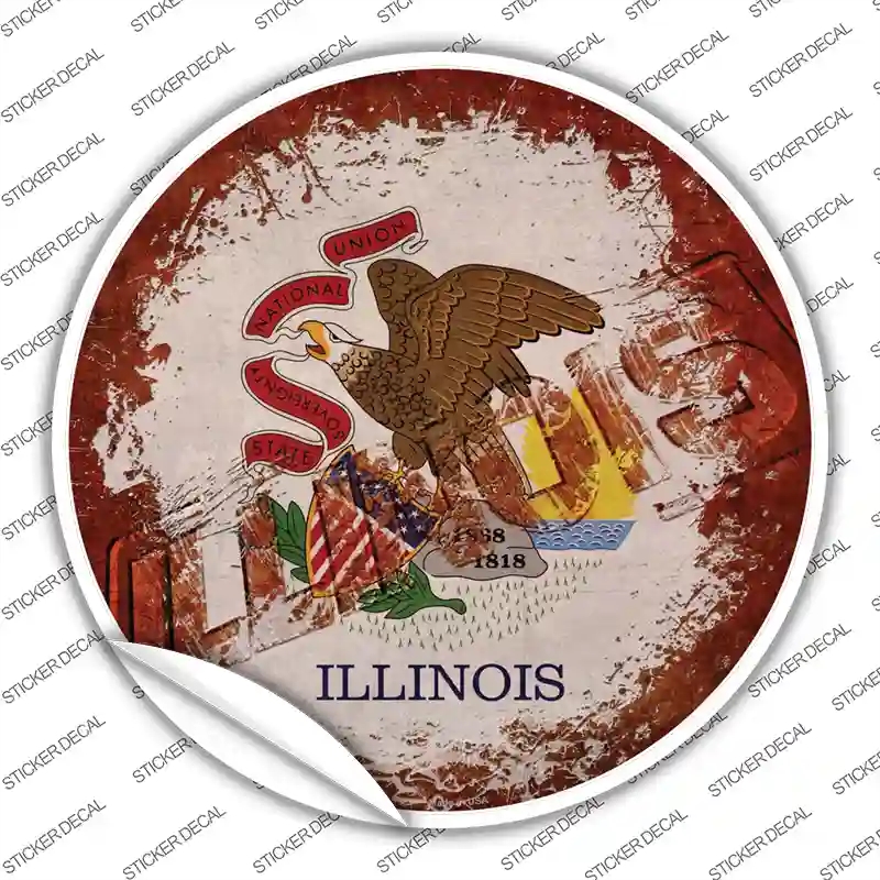 C-1178s-L Illinois Rusty Stamped Novelty Circle Sticker Decal - Large