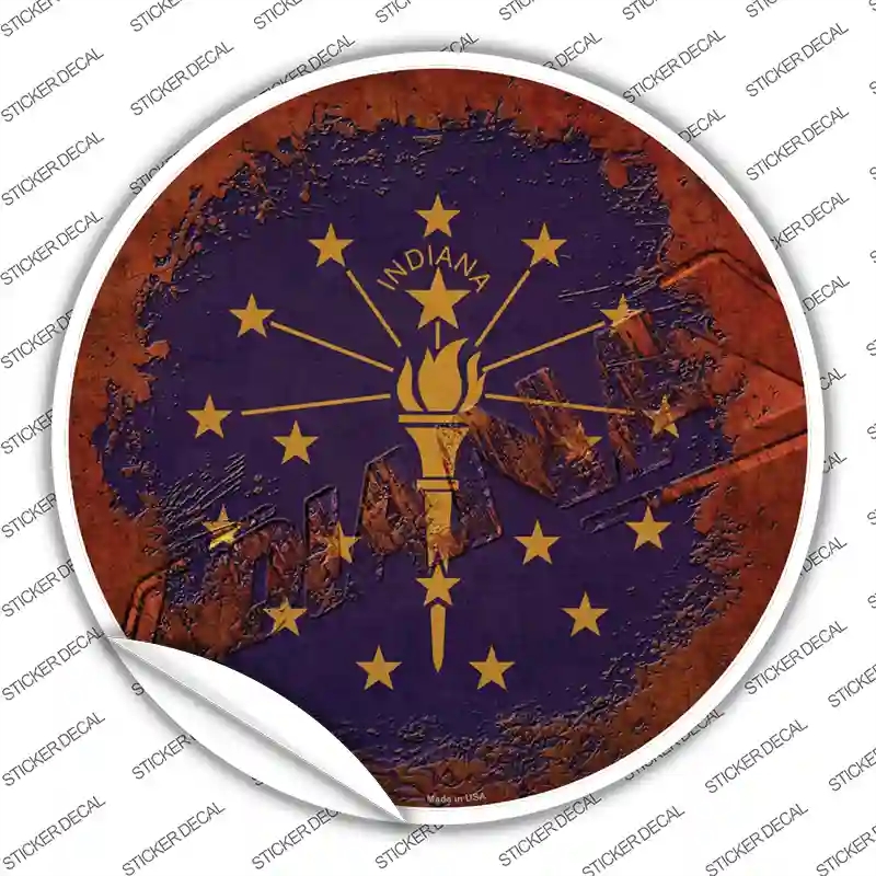 C-1179s-S Indiana Rusty Stamped Novelty Circle Sticker Decal - Small