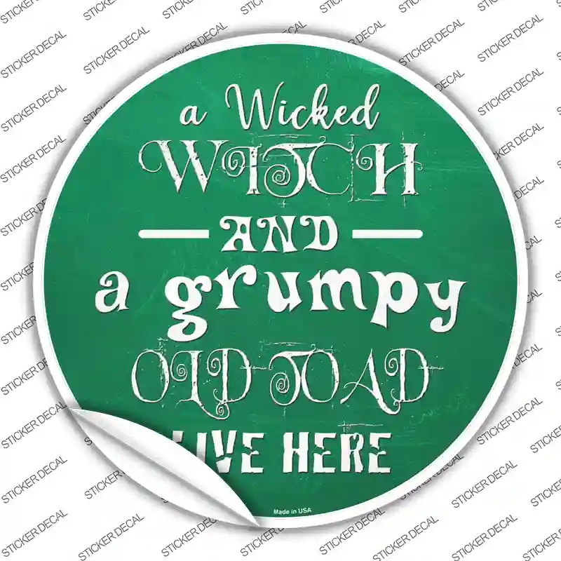C-1286s-XL Wicked Witch & Grumpy Toad Novelty Circle Sticker Decal - Extra Large
